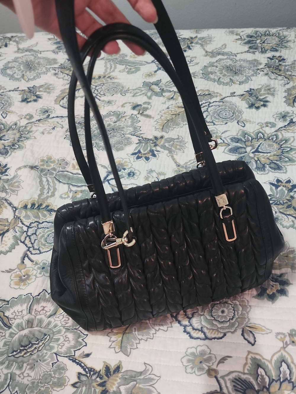 Vintage Coach Black Quilted Leather Shoulder Bag with Gold Hardware
